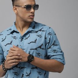 Roadster Men Blue Classic Printed Cotton Casual Shirt-5
