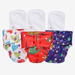 Mylo Baby Freesize Adjustable Cloth Diapers with 3 Free Insert Oeko Tex Certified Pack of 3 - Celebration Heart Doodles Twinkle Twinkle Multicolour-image-98