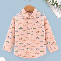 Babyhug Cotton Full Sleeves Shirt Car Print - Peach-image-56
