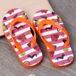 Pine Kids Slip On Flip Flops Dogs & Stripes Print - Orange-image-89