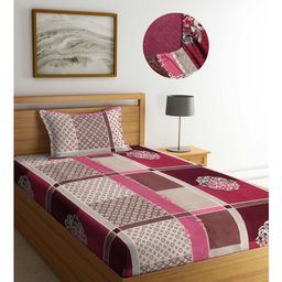 Arrabi Indian TC Cotton Blend Single Size Fitted Bedsheet with 1 Pillow Cover - Multicolor-image-41