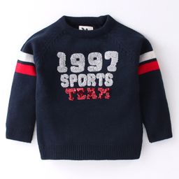 Yellow Apple Acrylic Knit Full Sleeves Sweater with Text Design - Navy-image-57