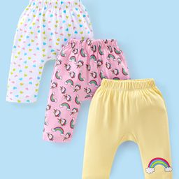 Babyhug Full Length Diaper Leggings Pack of 3 Unicorn Printed - Pink & Yellow-image-23