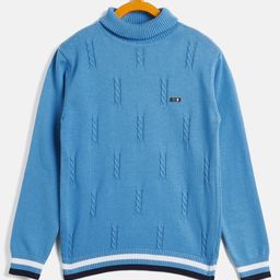 RVK Full Sleeves Self Design Acrylic Sweater - Blue-image-3