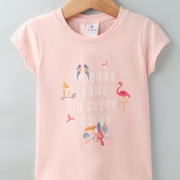 Ollypop Sinker Knit Half Sleeves  T-Shirt with Text Print - Baby Pink-picture-2