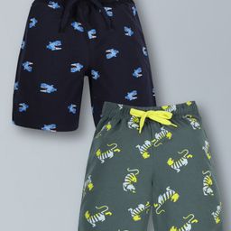 Plum Tree Pack Of 2 Sharks & Tigers Printed Shorts - Navy Blue & Green-image-40