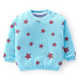 Babyhug Knitted Full Sleeves Pullover Sweater With Star Design - Aqua Blue-image-22