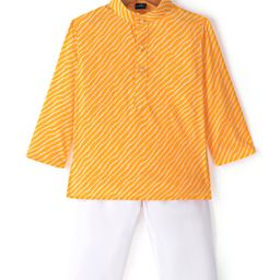 JAV Creations Full Sleeves Leheriya  Printed Kurta With  Pyjama - Yellow-12
