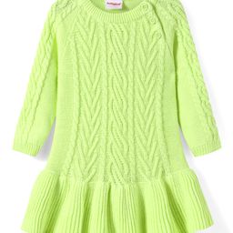 Babyhug Knit Full Raglan Sleeves Cable Knit Woollen Dress - Limegreen-20