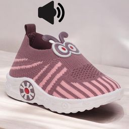 Lil Lollipop Striped Designed & Patch Detailed Musical Shoes - Mauve-image-81