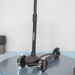 BAYBEE Alpha Kick Scooter for Kids 3 Wheel Kids Scooter with 4 Height Adjustable Handle Runner Scooter with LED PU Wheels & Brake Skate Scooter for Kids - Grey-image-100