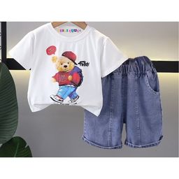 Googo Gaaga Cotton Half Sleeves Teddy Bear Printed Tee With Shorts Set - White-image-85