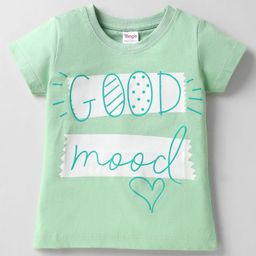 Tango Single Jersey Knit Half Sleeves Top with Good Mood Text Print - Light Green-image-21
