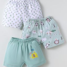 OHMS Single Jersey Knit Above Knee Length Shorts With Heart & Animal Print Pack Of 3 - Sea Green & White-image-70