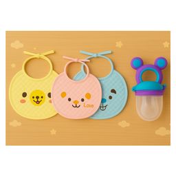 KIDS BASIC Premium Silicone Fruit Mickey Nibbler & 3 Knot Printed Bibs - Purple & Multicolor (Pack of 2)-15