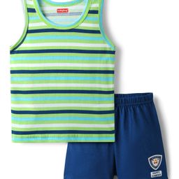 Babyhug 100% Cotton Sleeveless Sando & Shorts Set With Stripes - Green & Navy Blue-picture-29