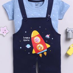TOONYPORT Cotton Knit Space Theme Printed Dungaree & Half Sleeves Tee Set - Navy Blue-image-25