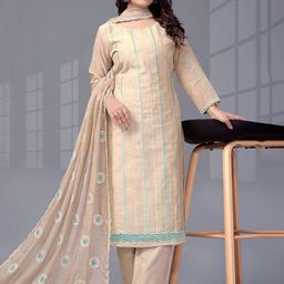 GRIOPY Women Ethnic Motifs Embroidered Regular Linen Kurti with Trousers & With Dupatta-picture-6