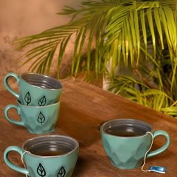 Unravel India Blue & Black Handcrafted and Hand Painted Solid Ceramic Matte Mugs Set of Cups and Mugs-21