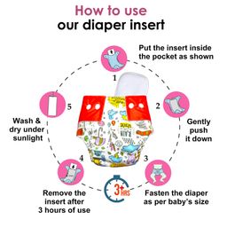 VParents Jumbo Print Reusable And Adjustable Cloth Diaper With  5 Layers Washable  Ultra Absorbent Insert Pack of 2 - Multicolor image 3