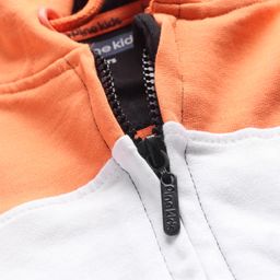 Pine Kids Cotton Knit Full Sleeves Front Open Hooded Sweatjacket with Colour Block Design & Patch Detailing - Orange image 3