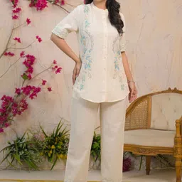 Zolo Label White Delicately Embroidered Co-Ord Set-image-87