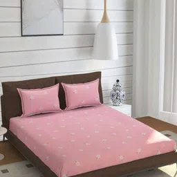 ohello Pink & White Floral Printed 210TC Double King Size Bedsheet 1.98 m x 1.82 m-picture-32