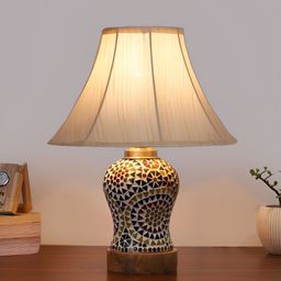 Devansh Off White Wood Traditional Abstract Shaped Table Lamp-22