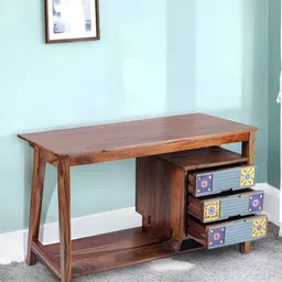 Ikiriya Brown Teak Finish Sheesham Wooden Water Resistant Study Table-31