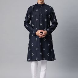 Luxrio Men Ethnic Motifs Printed Mandarin Collar Regular Kurta with Pyjamas-picture-6