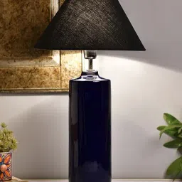 Homesake Blue Ceramic Table Lamp with Cone Shade (Bulb Included) - Set of 1-2