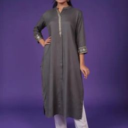 Zari Jaipur Grey Printed Straight Kurta-image-24