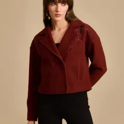 Kazo Maroon Embroidered Jacket-image-64