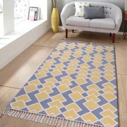 Pequra Yellow & Blue Cotton Floor Covering Mosaic Rug-13