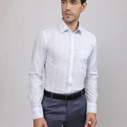 Louis Stitch White Cotton Regular Fit Striped Shirt-image-87