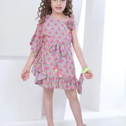 Peppermint Kids Multicolor Floral Print Dress with Wristband-picture-46