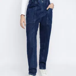 Tales & Stories Dark Blue Regular Fit High Rise Jeans-picture-18