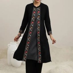 Libas Black Embroidered A Line Kurta With Inner-image-9