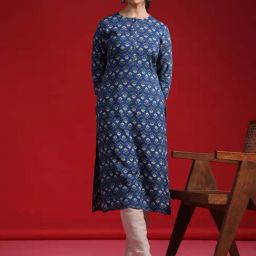 Indo Era Blue Printed Straight Kurta-image-21
