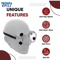 TECHNOSPILL Universal Full Rim Clear Adjustable Safety Goggles (Packof 2) image 4