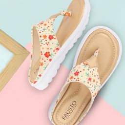 FAUSTO Women Beige Printed Open Toe Flats-image-94