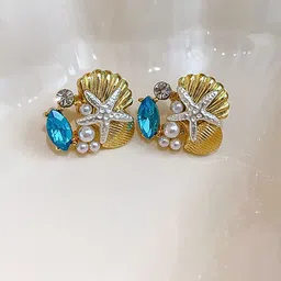 Krelin Gold Plated Artificial Stones Studded & Beaded Quirky Studs-4