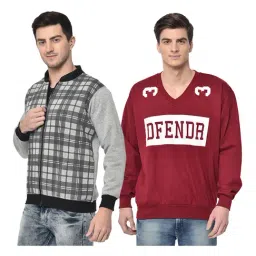 Vimal Jonney Grey & Red Mandarin Collar Sweatshirt - Pack of 2-picture-42