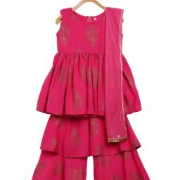 Ahalyaa Kids Pink Printed Kurta & Dupatta With Sharara-image-8