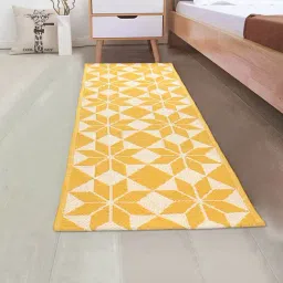 Saral Home Abstract Yellow Cotton Multiuse Handwoven Rug-11