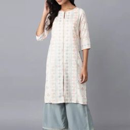 W Birch White Printed Straight Kurta-image-77