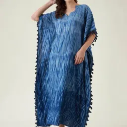 The Kaftan Company Blue Printed Kaftan Nighty-image-7