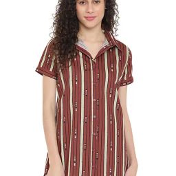 La Intimo Brown Striped Night Shirt-image-82