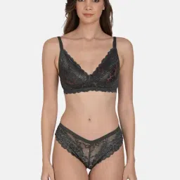 mod & shy Grey Self Pattern Lingerie Set-image-49