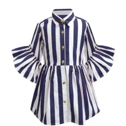 A.T.U.N. Girls Navy & White Striped Full Sleeves Shirt Dress-picture-24